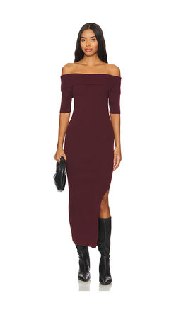 525 - Jennifer Off Shoulder Midi Rib Dress