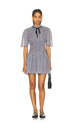 Ganni - Sheer Fluid Check Mini Smock Dress