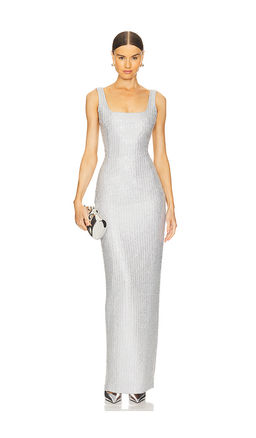 RASARIO - Crystal Embllished Chiffon Maxi Dress