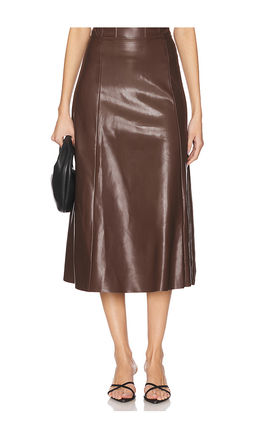 Weworewhat - Faux Leather Flare Midi Skirt