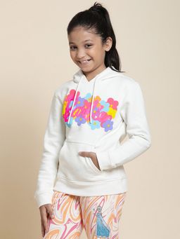 Kidsville - Barbie Printed Off-White Hoodie for Girls