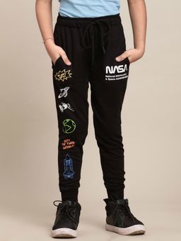 Kidsville - Nasa Printed Black Jogger for Boys