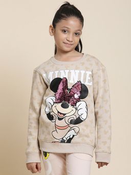 Kidsville - Mickey & Friends Printed Light Brown Sweatshirt & Hoodies for Girls