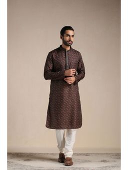 Manyavar - Black Blended Viscose Printed Kurta Pajama (Set of 2)