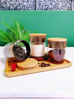 The Better Home - Borosilicate Jars with Bamboo Lid & Tray (Pack of 3)