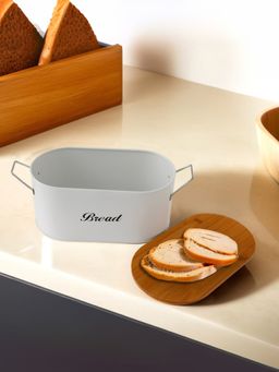 The Better Home - White Bread Box Galvanized Metal with Bamboo Lid