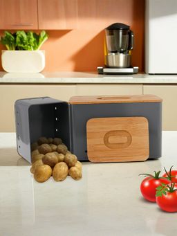 The Better Home - Grey Metal Storage Container with Bamboo Lid (Pack of 2)