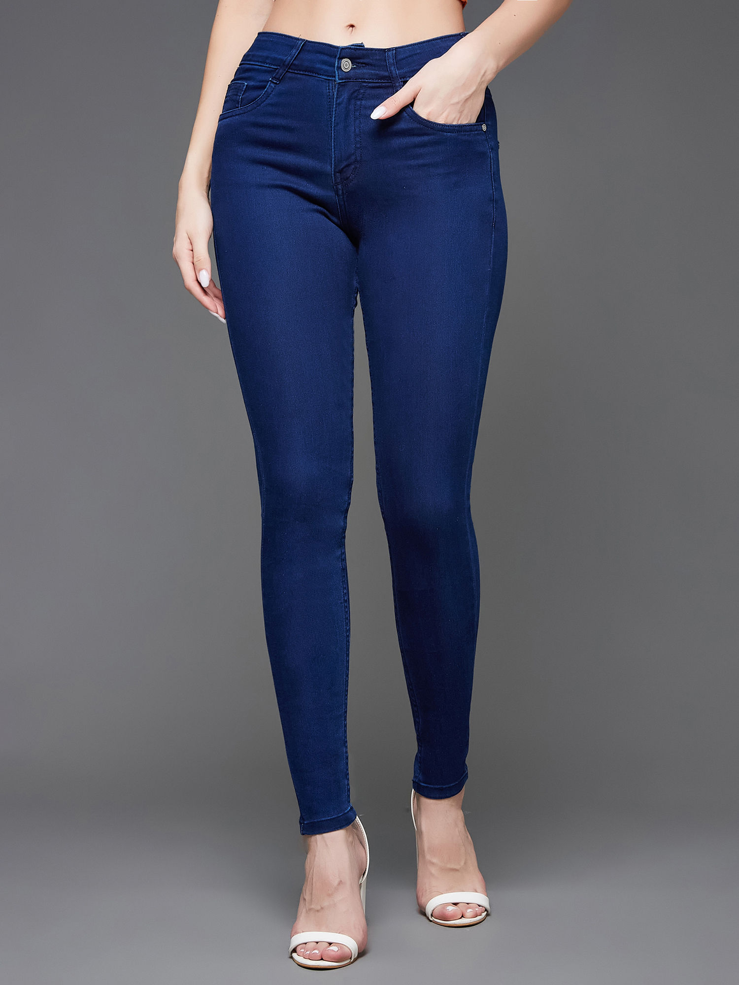 Womens Navy Blue Skinny Fit Mid Rise Regular Denim Stretchable Jeans-image-4