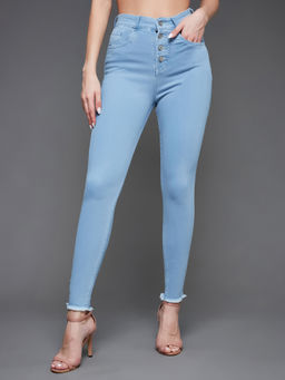 Miss Chase - Women's Light Blue Skinny High Rise Cropped Stretchable Denim Jeans