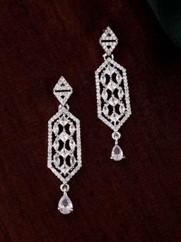 Estele - Rhodium Plated CZ Sparkling Designer Earrings for Women