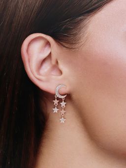 Kai Jewel - Sterling Silver Rose Gold Plated Luna Stars Dangler Earrings