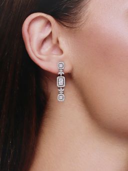 Kai Jewel - White Sterling Silver Sparkling Zircon Studded Baguettes Dangler Earrings