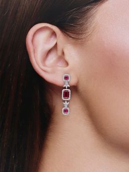 Kai Jewel - Pink Sterling Silver Sparkling Zircon Studded Baguettes Dangler Earrings