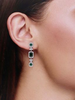 Kai Jewel - Green Sterling Silver Sparkling Zircon Studded Baguettes Dangler Earrings