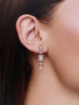 Kai Jewel - Sterling Silver Rose Gold Plated Sparkling Zircon Studded Baguettes Dangler Earrings