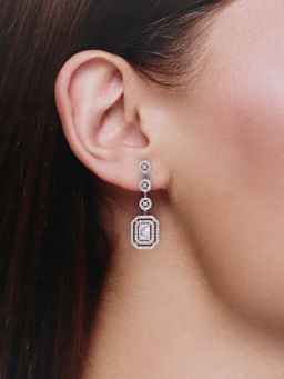 Kai Jewel - White Sterling Silver Sparkling Diva Zircon Studded Dangler Earrings