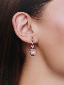 Kai Jewel - Sterling Silver Rose Gold Plated Sparkling Diva Zircon Studded Dangler Earrings