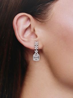 Kai Jewel - Sterling Silver Bedazzling Zircon Baguettes and Blossoms Dangler Earrings