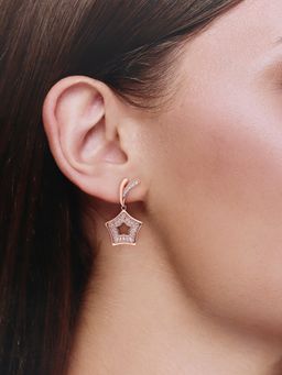 Kai Jewel - Sterling Silver Rose Gold Plated Zircon Studded Star Earrings
