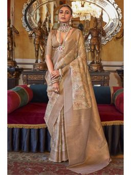 Mysilklove - Yuma Cream Tussah Banarasi Digital Printed Saree with Unstitched Blouse