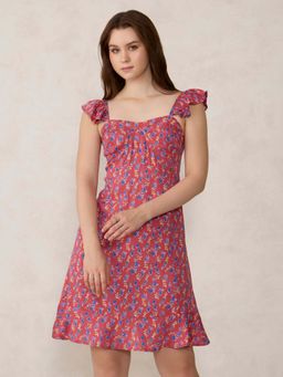 Outzidr - Red Printed A-Line Mini Dress