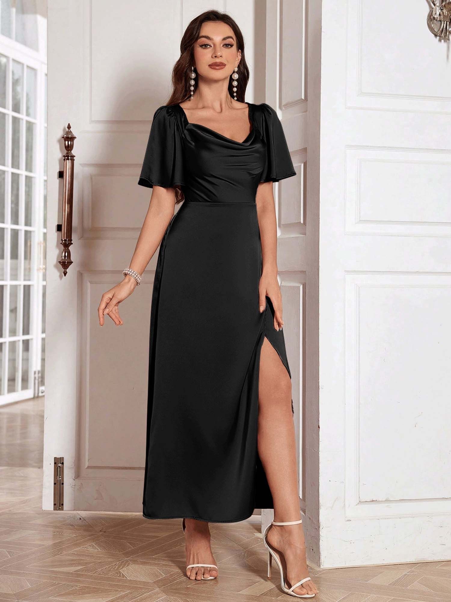 outzidr Black Cowl Neck Slit Maxi Dress-picture-24