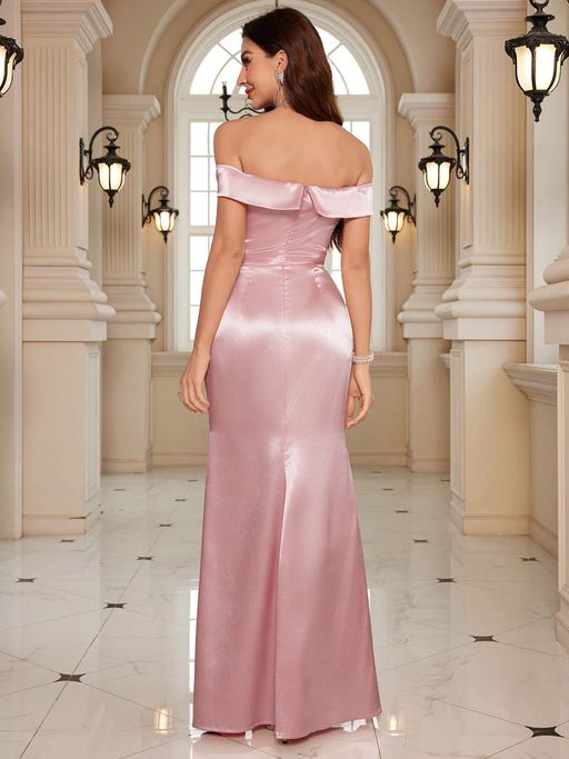 Buy Outzidr Pink Off-Shoulder Maxi Dress With Side Slit (S) Online