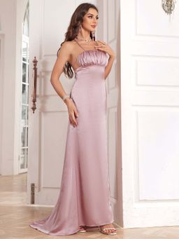 Outzidr - Pink Halter Neck Maxi Evening Maxi Dress