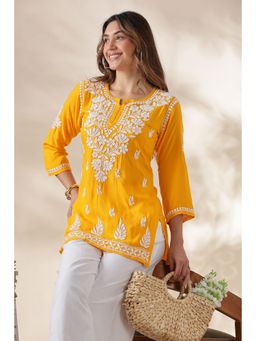 CLUB LOOM - Yellow Chikankari Cotton Kurti