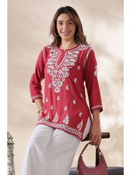 CLUB LOOM - Maroon Chikankari Cotton Kurti
