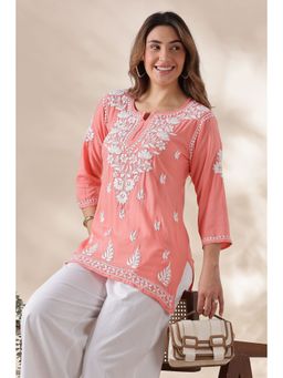 CLUB LOOM - Peach Chikankari Cotton Kurti