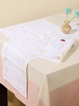 Fabindia - White Motiya Cotton Applique Embroidered Runner & Mat Set
