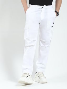 Rock.it - White Men's Solid Regular Fit Cargo