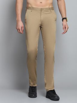 Monte Carlo - Beige Mens Solid Mid Rise Regular Fit Trouser