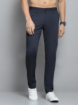 Monte Carlo - Navy Blue Mens Solid Mid Rise Regular Fit Trouser