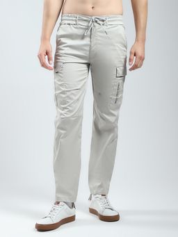 Monte Carlo - Light Grey Men's Solid Regular Fit Cargo