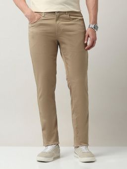AD By Arvind - Beige Modern Slim Fit Solid Chinos