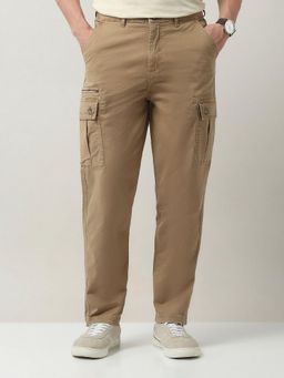 AD By Arvind - Beige Relaxed Tapered Fit Cargo Trousers