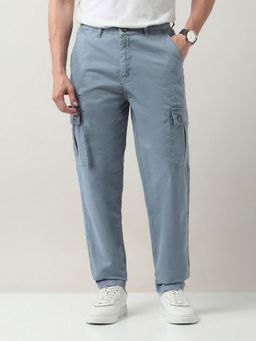 AD By Arvind - Blue Relaxed Tapered Fit Cargo Trousers