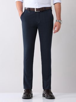 AD By Arvind - Navy Blue Smart Flex Bi Checks Stretch Trousers