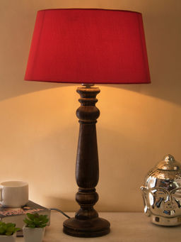 Homesake - Mabel Black Wood Table Lamp Red Shade