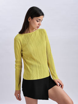 Calvin Klein - Slim Fit Polyester Boat Neck Yellow Top