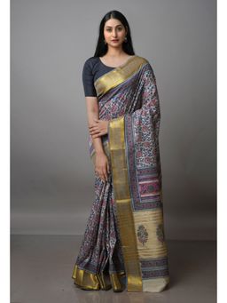 Unnati Silks - Beige Pure Handloom Bengal Tusshar Silk Saree with Unstitched Blouse