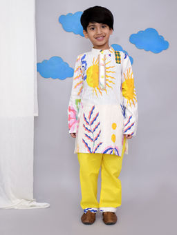 THE WISHING CLOSET - Boys White Printed Kurta with Pant (Set of 2)