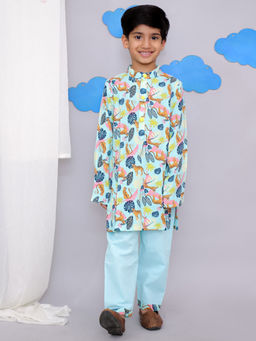 THE WISHING CLOSET - Boys Blue Printed Kurta with Pant (Set of 2)