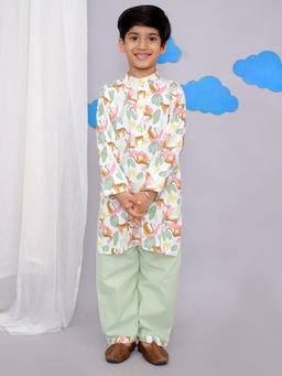 THE WISHING CLOSET - Boys White Printed Kurta with Pant (Set of 2)