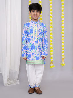 THE WISHING CLOSET - Boys Blue Floral Print Kurta with Pant (Set of 2)