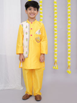 THE WISHING CLOSET - Boys Yellow Embroidered Kurta with Pant (Set of 2)