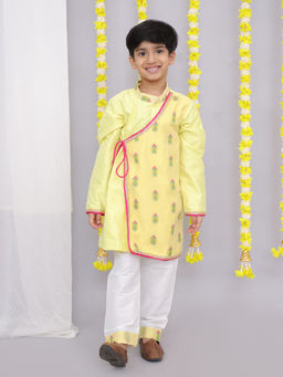 THE WISHING CLOSET - Boys Yellow Embroidered Kurta with Pant (Set of 2)
