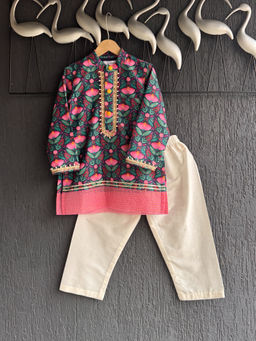 THE WISHING CLOSET - Boys Multi-Color Floral Print Kurta with Pant (Set of 2)